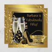 Black Gold Champagne Verjaardagsfeest Kaart (Voorkant / Achterkant)