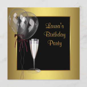 Black Gold Champagne Womans Birthday Party Kaart