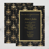 Black Gold Chandelier bruiloft Kaart (Voorkant / Achterkant)