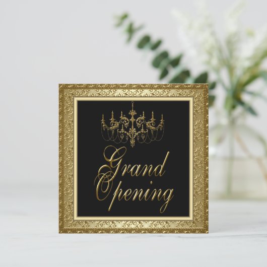 Black Gold Chandelier Business Grand Opening Kaart (Staand voorkant)