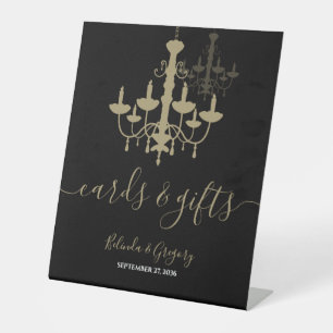 Black Gold Chandelier Wedding Cards & Gifts Reclamebord Met Voetstuk