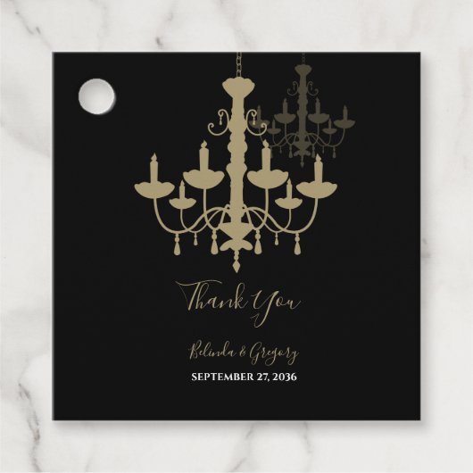 Black Gold Chandelier Wedding Gift Bedankjes Labels (Voorkant)