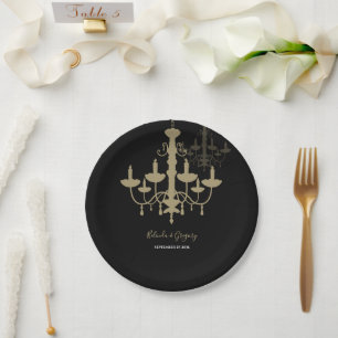 Black Gold Chandelier Wedding Papieren Bordje