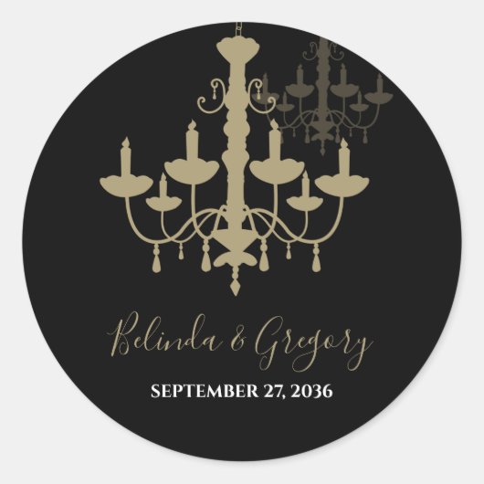 Black Gold Chandelier Wedding Ronde Sticker (Voorkant)