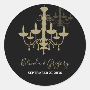 Black Gold Chandelier Wedding Ronde Sticker