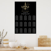 Black Gold Chandelier Wedding Seating Chart Poster (Keuken)