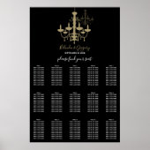 Black Gold Chandelier Wedding Seating Chart Poster (Voorkant)