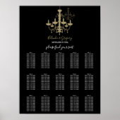 Black Gold Chandelier Wedding Seating Chart Poster (Voorkant)