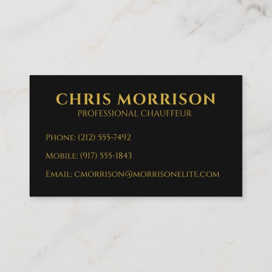 Black Gold Chauffeur Visitekaartje (Achterkant)