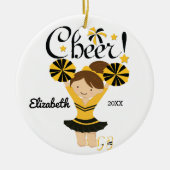 Black & Gold Cheer Brunette Cheerleader Ornament (Voorkant)