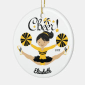 Black & Gold Cheer Dark Hair Cheerleader Ornament (Links)