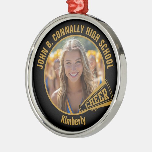 Black Gold Cheerleader Photo Christmas Metalen Ornament (Links)