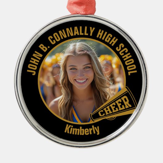 Black Gold Cheerleader Photo Christmas Metalen Ornament (Voorkant)