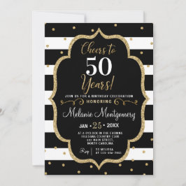 Black Gold Cheers Birthday Party Invitation Kaart
