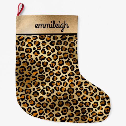 Black Gold Cheetah Leopard Grote Kerstsok (Voorkant)