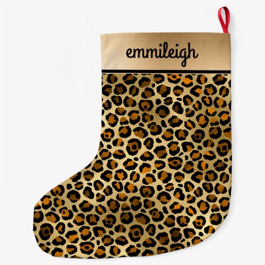 Black Gold Cheetah Leopard Grote Kerstsok (Achterkant)