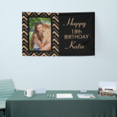 Black Gold Chevron 18th Birthday Party Photo Spandoek (Beurs)