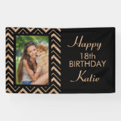 Black Gold Chevron 18th Birthday Party Photo Spandoek (Horizontaal)