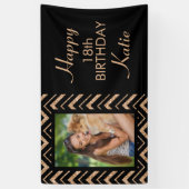 Black Gold Chevron 18th Birthday Party Photo Spandoek (Verticaal)