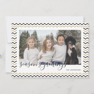 Black Gold Chevron Foto Seizoenskaarten Feestdagenkaart