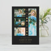 Black Gold Chic 4 Multi-Photos Funny Script Invita Kaart (Staand voorkant)