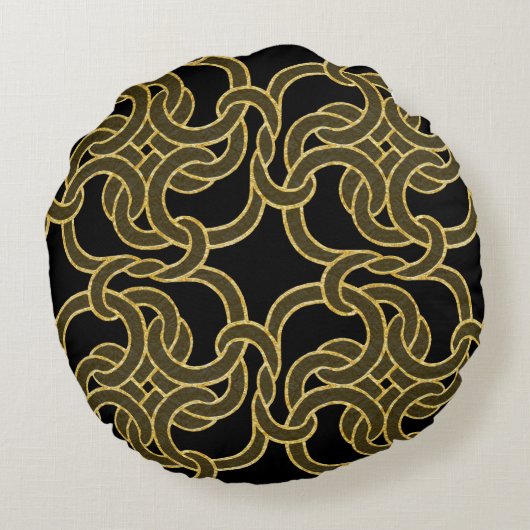 Black Gold Chic Celtic Knot Seamless Pattern Tile Rond Kussen (Achterkant)