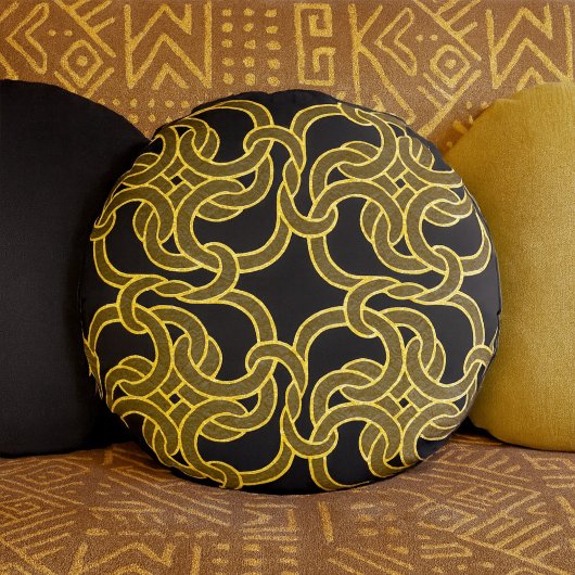 Black Gold Chic Celtic Knot Seamless Pattern Tile Rond Kussen