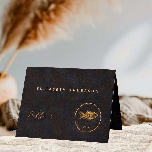 Black Gold Chic Fish Maaltijdkeuze Naam Gastenaam  Bedankkaart