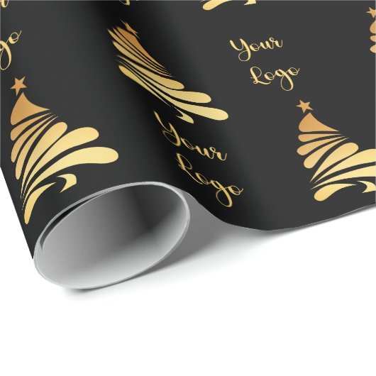 Black Gold Chic-kerstboom - Aangepaste Logo Cadeaupapier (Rol Hoek)