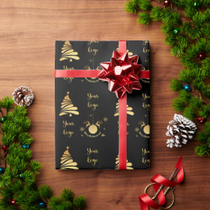 Black Gold Chic-kerstboom - Aangepaste Logo Cadeaupapier