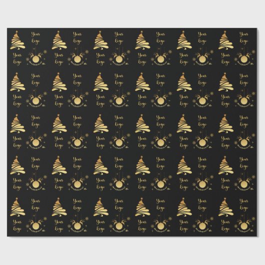 Black Gold Chic-kerstboom - Aangepaste Logo Cadeaupapier (Vlak)