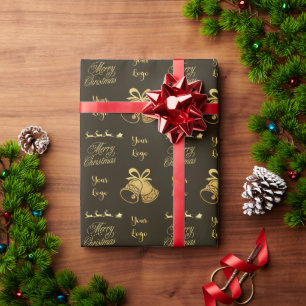 Black Gold Chic-kerstboom - Aangepaste Logo Cadeaupapier