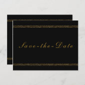 Black & Gold Chic Sparkling Glam Bewaar de datum Aankondigingskaart (Voorkant / Achterkant)