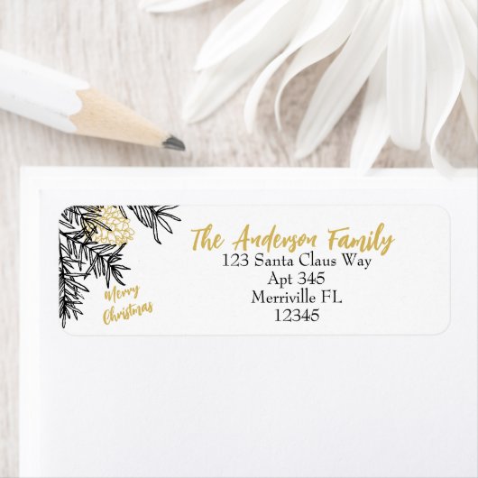 Black Gold Christmas Botanical Retouradres Etiket (Insitu)