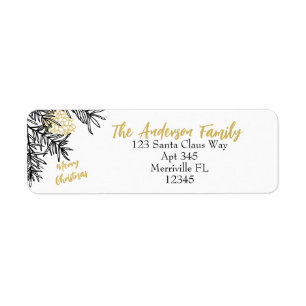 Black Gold Christmas Botanical Retouradres Etiket
