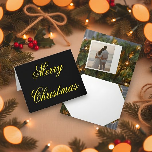 Black & Gold Christmas Card with Custom Photo Bedankkaart