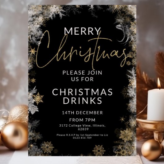 Black & Gold Christmas Drinken Party Kaart