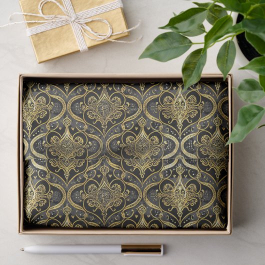 Black Gold Christmas Pattern#30 ID1009 Tissuepapier (Geschenk)