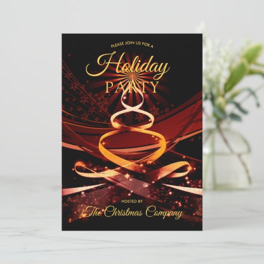 Black Gold Christmas Tree Corporate Holiday Party Kaart (Staand voorkant)