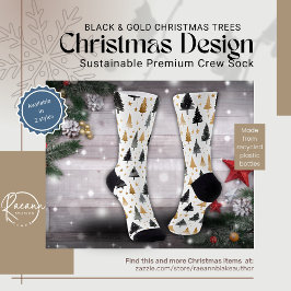 Black & Gold Christmas Trees Crew Sokken