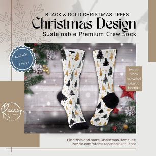 Black & Gold Christmas Trees Crew Sokken