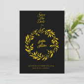 Black & Gold Circle Bewaar de datum - Wedding Kaart (Staand voorkant)