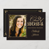 Black, Gold Class of 2014 Photo Afstuderen Invite Kaart (Voorkant / Achterkant)