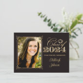 Black, Gold Class of 2014 Photo Afstuderen Invite Kaart (Staand voorkant)
