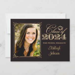 Black, Gold Class of 2014 Photo Afstuderen Invite Kaart