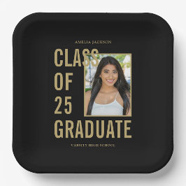Black & Gold Class of 2025 Afstudeerfeest Papieren Bordje
