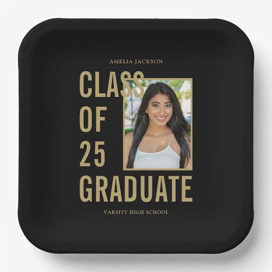 Black & Gold Class of 2025 Afstudeerfeest Papieren Bordje