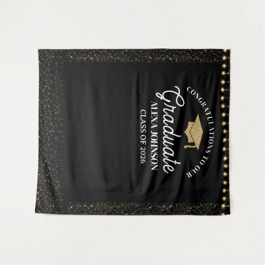 Black & Gold Class Of 2026 Graduation Backdrop Wandkleed (Voorkant (horizontaal))