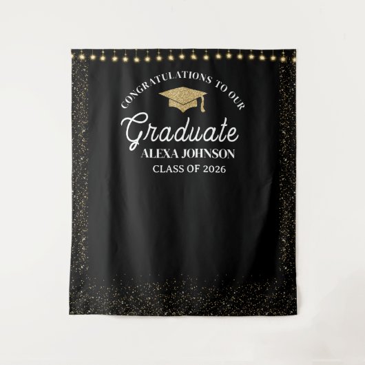 Black & Gold Class Of 2026 Graduation Backdrop Wandkleed (Voorkant)