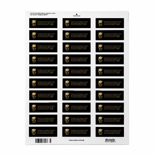Black | Gold Class of 2026 Graduation Cap Label (Full Sheet)
